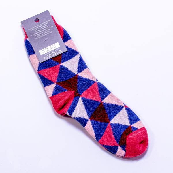 Women's Lambswool Ankle Socks - Pink & Blue Triangles