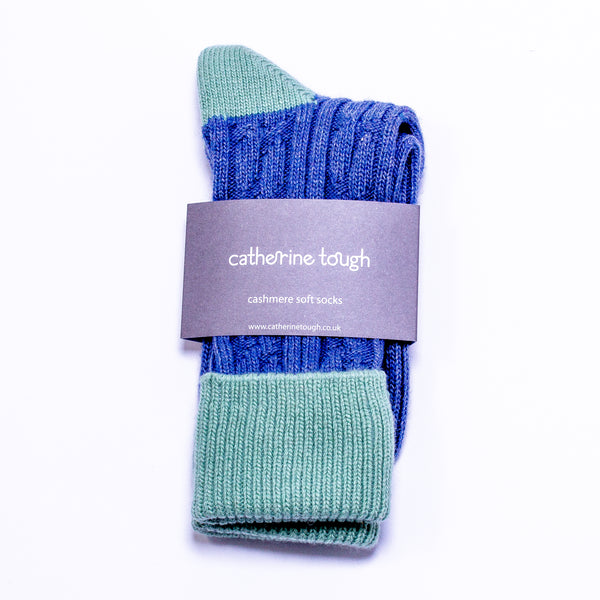 Cashmere Mix Slouch Socks - Denim/Mint