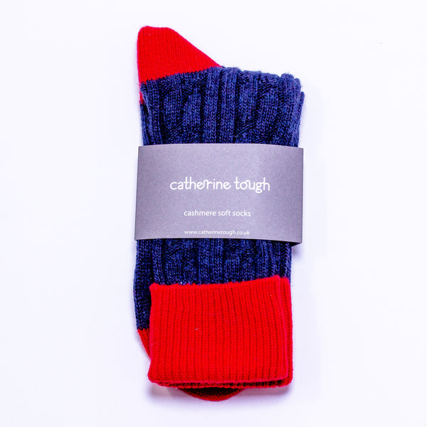 Cashmere Mix Slouch Socks - Navy/Red