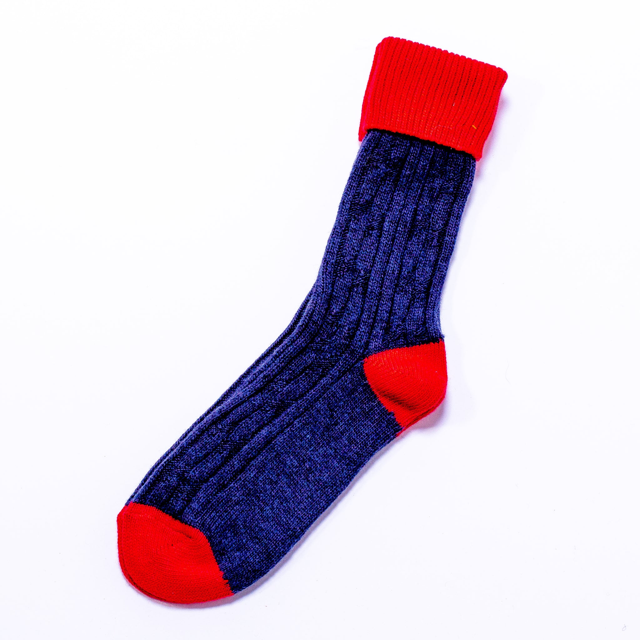 Cashmere Mix Slouch Socks - Navy/Red