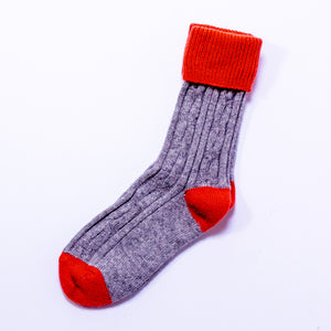 Cashmere Mix Slouch Socks - Grey/Orange